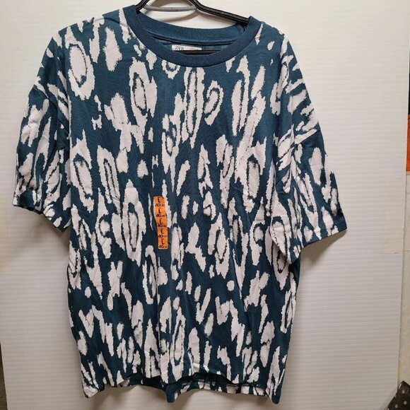 ZARA MAN KNIT Short Sleeve Crew Neck T-Shirt Casual sz S animal print teal green - Picture 3 of 3